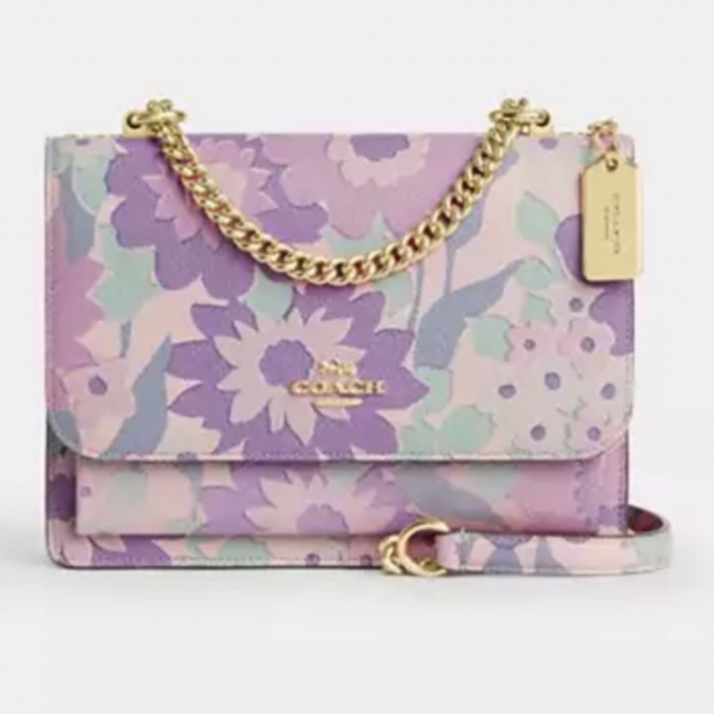 New💜Coach Klare Crossbody Bag With Floral Print Light Purple Flowers